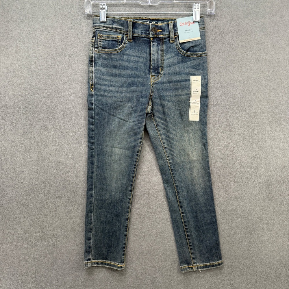 Cat & Jack Kids Skinny Jeans Ultimate Stretch Adjustable Waist Size 7 Dark Wash